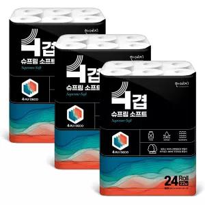 한예지 슈프림소프트 4겹 천연펄프 화장지 22m 24롤 3팩