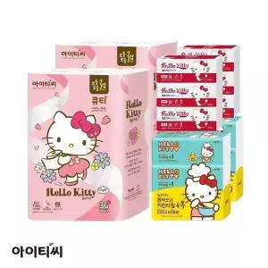 아이티씨 헬로키티 큐티세트 3겹 화장지 60롤 + 팝업티슈 레드 6개 +키친타월 톡톡 6