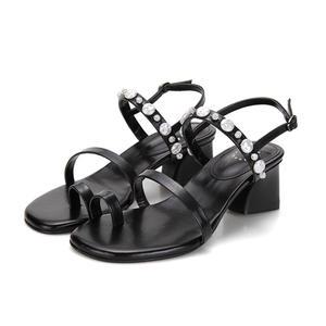 BABARA 양가죽 보석포인트 여성 쪼리샌들5cm_BBF401BK
