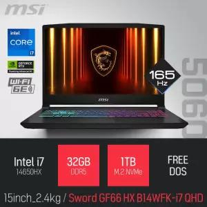 ⓒ MSI 소드 GF66 HX B14WFK-i7 QHD 32GB 1TB / 15인치 사무 편집 고성능 게임 포토샵 캐드 AI 노트북
