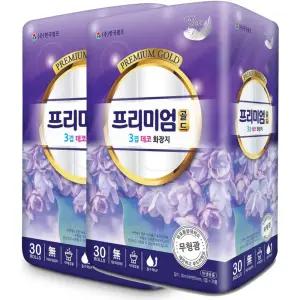 프리미엄골드3겹 데코 도톰한 위생안심 화장지 천연펄프 함유 30미터 30롤 2개