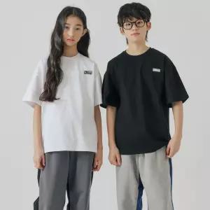 아동 주니어 남아 여아 초등 중등 라운드 티셔츠 자수 반팔 티