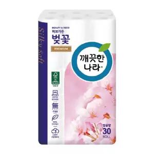 (깨끗한나라) 화장지 데코 3겹 벚꽃 (27MX30롤)행복한일상 알뜰한 부드러운 깔끔하고편리 화장실휴지 휴대