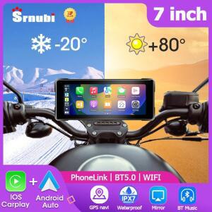 Srnubi 7 인치 오토바이 휴대용 네비게이션 GPS 무선 Carplay 안드로이드 자동 IP67 방수 오토바이 터치 스