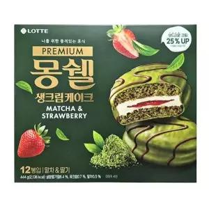 롯데제과 몽쉘 통통 생크림케이크 말차딸기 444g 4각