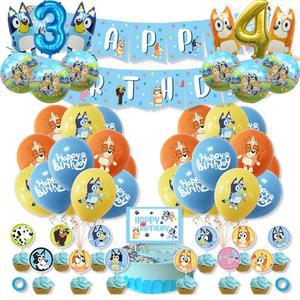 BLUEY 크리스마스 생일 파티 플래그 장식 일회용 토퍼 식기 번호 매달려 풍선 BLUEY 케이크 배너