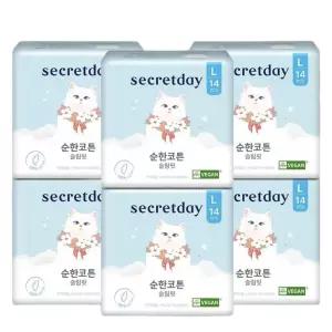 시크릿데이 순한코튼 생리대 부드러운 슬림핏 대형 14개입 6팩