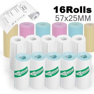 16 롤 열전 사 프린터 용지 57x25mm 자체 접착 감열지 무 잉크 미니 휴대용 용 HD 컬러 라벨