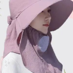 여성 야외활동 자외선차단 넓은챙 목덮개 일체형 썬캡 정원작업 낚시 등산 레저