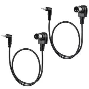 젤슬루트 2팩 MIDI 케이블 3.5mm 각진 MIDI-to 스트레이트 TRS 스테레오 남성 잭 대 5 핀 딘 플러그 컨버터