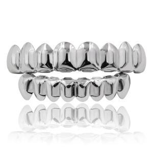 골드 실버 도금 힙합 치아 Grillz 상단 및 하단 그릴 실리콘 실제 반짝 이는 뱀파이어 치아 세트로 설정