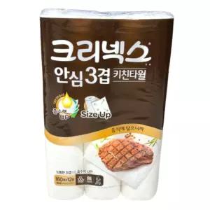 크리넥스 안심 3겹 키친타월 160매 12롤 x 1팩