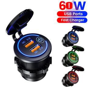 빠른 충전 3.0 듀얼 USB 자동차 소켓 60W 방수 12V24V 전원 콘센트 터치 스위치 및 Led 빛