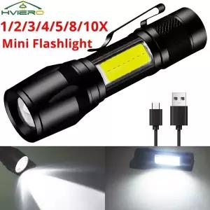 소형 토치 LED 충전식 손전등 휴대용 USB 충전 COB 라이트 전원 은행 캠핑 방수 장거리 랜턴