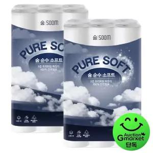 숨 순수 소프트 3겹 30m 30롤 2팩 100% 천연펄프 무형광 화장지 대용량 구성 가정용 업소용 추천 641028