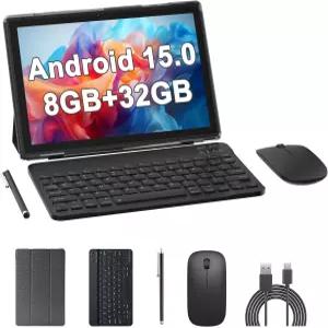 Android 15 태블릿 10인치 키보드 케이스 포함 2개 8GB+32GB ROM/1TB 쿼드 코어 HD 터치스크린 듀얼 케어마