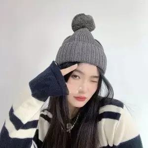 [하프클럽/]폼폼 방울 니트 비니 그레이 방울모자 니트모자 겨울