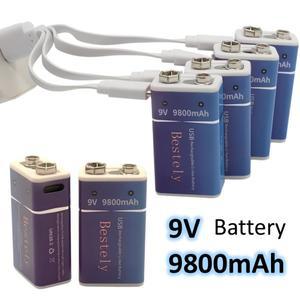 충전식 9V 리튬 이온 배터리 9800mAh  오래 지속되는 Type-C 충전  연기 감지기  무전기   장비용