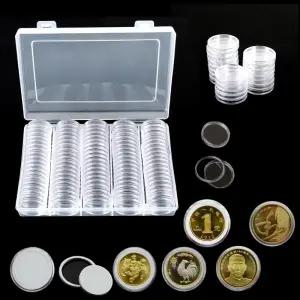 100Pcs 동전 상자 지우기 30mm 라운드 케이스 보관 캡슐 디스플레이 보호 주최자 수집품 선물 홀더