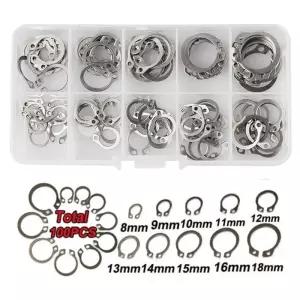 100pcs 304 스테인레스 스틸 8-18mm 샤프트 C 유형 외부 서 클립 베어링 고정 스냅 링 와셔 구색 키트
