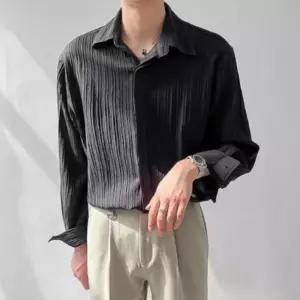 [룽스_62]세로 캐주얼셔츠 패턴 남방 히든 버튼 긴팔 셔츠