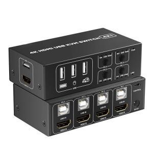 4포트 HDMI KVM 스위치 in 1 out 4K 60Hz USB 선택기(4 PC 공유 모니터 마우스 키보드용 데스크탑 컨트롤러