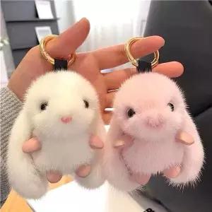 [하프클럽/]토끼털 소재 인형용 폼폼이 장식 자동차 소품 가방