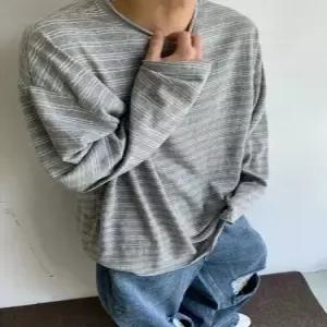 원더우면 남사친 회색 가을 롤업 스트라이프 맨투맨 긴팔 라이트 티 OPH3