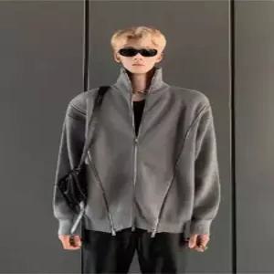 원더우면 남친 니트 가을 삼지퍼 스웨터 차이나넥 기모 솔리드 가디건 OPH3