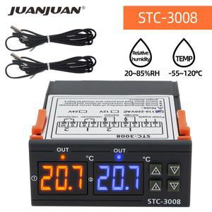 STC-3008 디지털 온도 컨트롤러 AC 110V 220V DC 12V 24V 습도계 센서 가열 냉각 듀얼 릴레이 출력 조절기