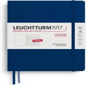 LEUCHTTURM1917 - 주간 플래너 및 노트북 2026 하드커버 미디엄(A5) 통치 해군 (2026년 1월 1일 12월 31일)