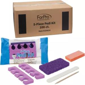 ForPro 5피스 페디 키트 100개 개별 포장 페디큐어 세트 보라색 부석 패드 우드 네일 파일 80/100 그릿