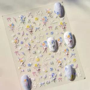 네일아트 화사한 느낌 진주데코 봄꽃 엠보 스티커 3종 엠보네일스티커