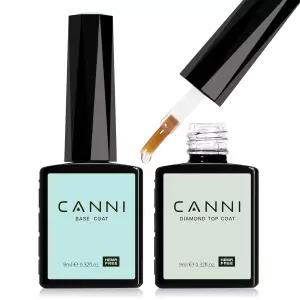 CANI 2개 닦지 않는 젤 탑코트 및 베이스코트 세트 - 고광택 반짝이는 오래 지속되는 매니큐어 네일 아트