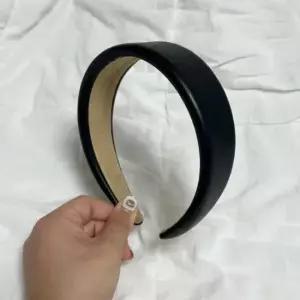 블랙 인조가죽 와이드 헤어밴드 두꺼운 넓은 머리띠 여성용 기본 스타일 산후조리머리띠