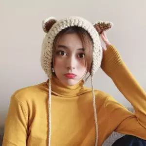 니트 귀도리 아이보리 보드 겨울 학생 귀달이모자 겨울