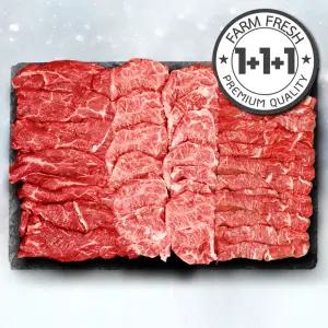 [봄맞이 꼬들 우삼겹 증정] 1++ 투뿔 한우 특수 구이 모둠 3종 한판 600g