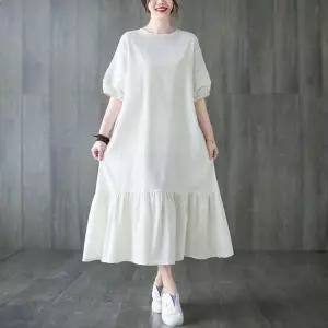 소매핀턱 여성 캉캉 스타일 린넨 데일리 원피스 주름원피스