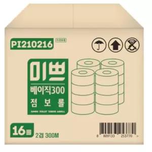 팜파스 미쁘 베이직 점보롤 화장지 업소용 2겹 300m 16롤 1박스 화장실용