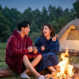 극세사 커플 입는담요 후드형 겨울잠옷 보온 수면가운 남녀공용