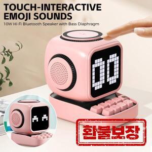 휴대용 15W 무선 충전 블루투스 스피커 레트로 픽셀 아트 알람 시계 LED 디스플레이 보드 귀여운 선물 홈