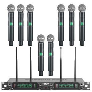 페닉스 프로 무선 마이크 시스템 메탈 핸드헬드 포함 8채널 UHF 노래방 교회 노래 DJ260피트 범위PTU40008H용 고정 주파수 동적
