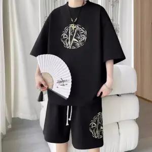 남자 반팔세트 신중 빅사이즈 세트 여름 루즈핏 스포츠 반바지 반팔 티셔츠 투피스 힛템