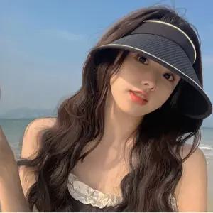 돌돌이 라탄 UV자외선차단 여성 선캡 얼굴소멸 와이드 챙넓은 여름 햇빛가리개 모자