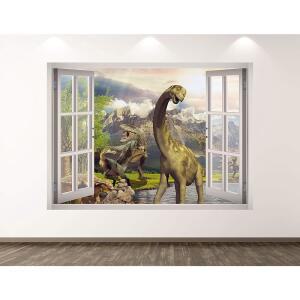 공룡 벽 데칼 아트 데코 3D 창문 동물 풍경 스티커 벽화 룸 커스텀 선물 BL348 (30인치 x 22인치)