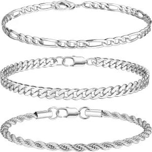 LOYALLOOK 남성용 3PCS 체인 팔찌 316L 스테인리스 스틸 피가로 로프 쿠반 링크 14K 금도금/은도금 아빠