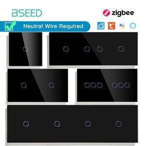 BSEED 지그비 터치 스위치 시리즈 벽 스마트 조명 파란색 백라이트 유리 센서 화면, 투야 앱 EU 표준