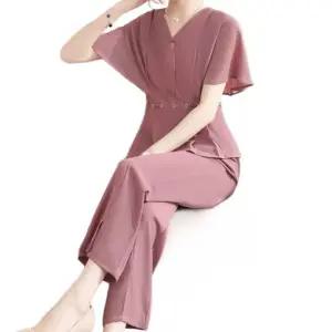 중년바지정장세트 중년여성 엄마옷 상견례 단정한 할머니 정장바지 하객룩 50대 반팔 여성