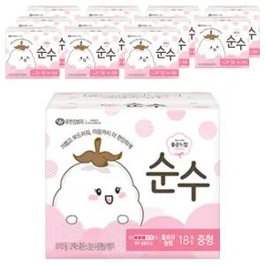 좋은느낌 순수 흡수력좋은 울트라 슬림 생리대 날개형 중형 18개입 12개