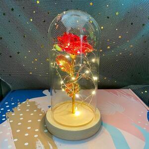 LED 발렌타인 데이 선물, 영원한 장미 빛, 유리 커버, 24K 금박 꽃, 어머니의 날, 결혼 신부 들러리